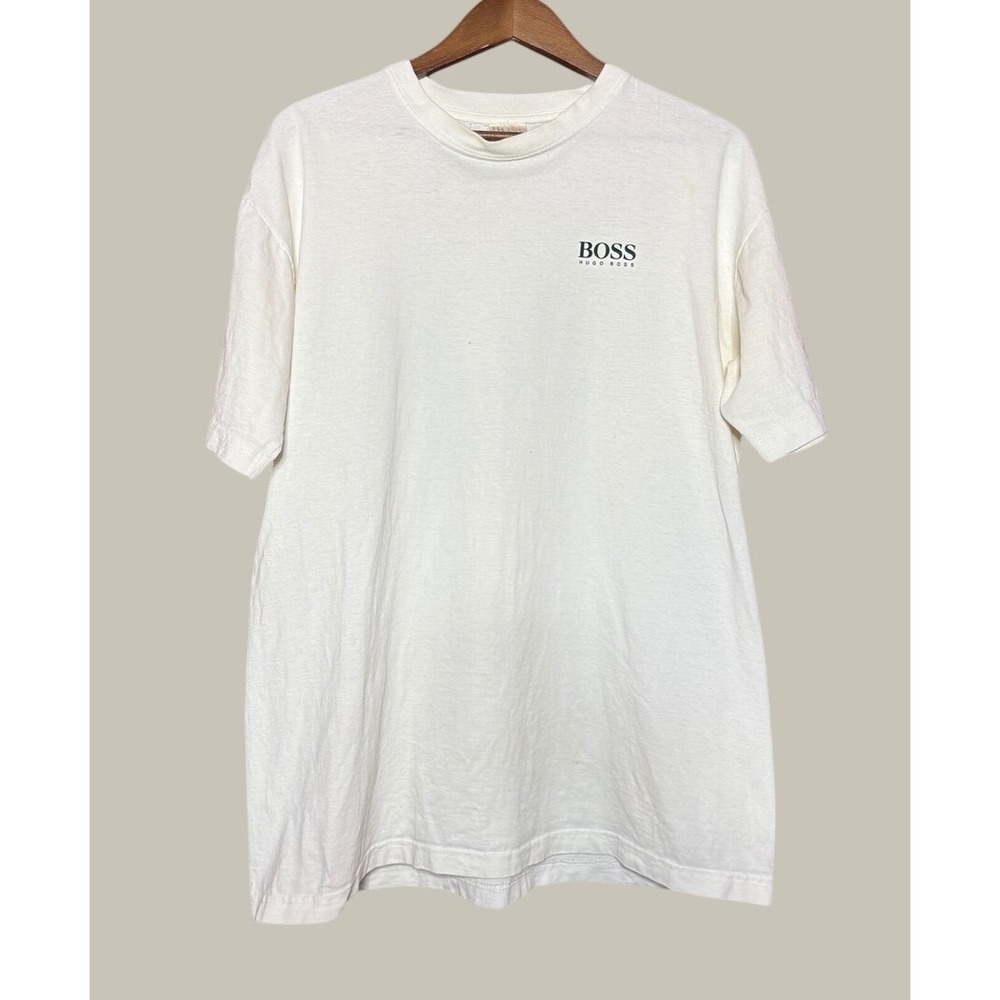 Hugo Boss Graphic T-Shirt Men XL White The World of Boss Vintage 90s 100% Cotton